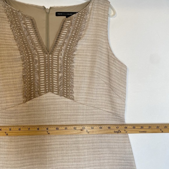 White House Black Market Sheath Linen Blend Dress 12 Oatmeal Office Old Money - Picture 8 of 13